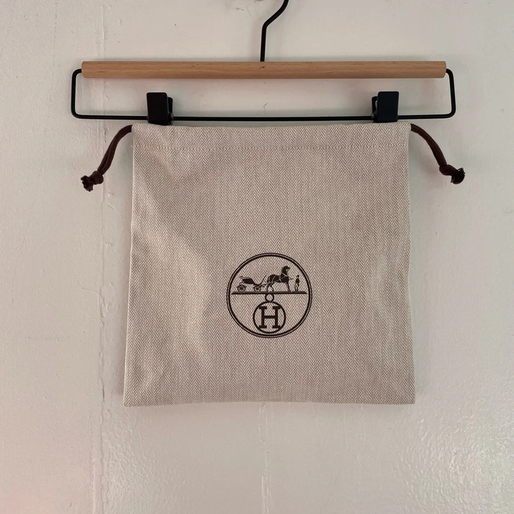 Hermes Beige Drawstring Pouch with Logo